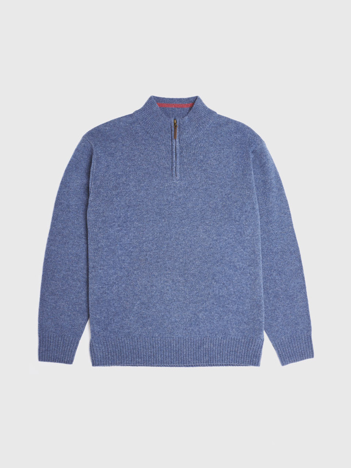 Blue Lambswool Zip Jumper Flat