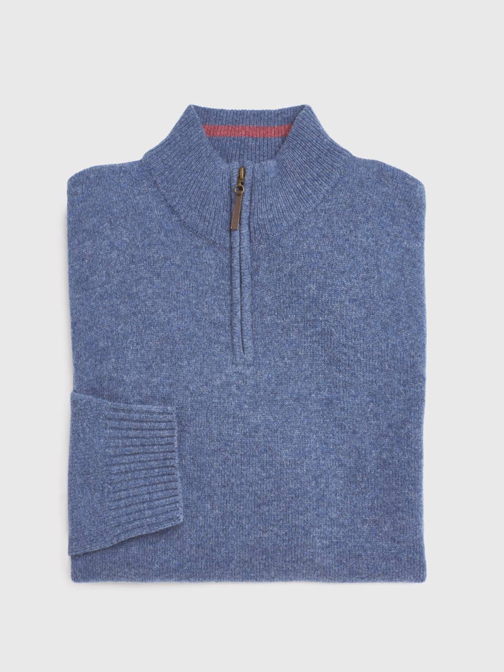 Blue Lambswool Zip Jumper Folded