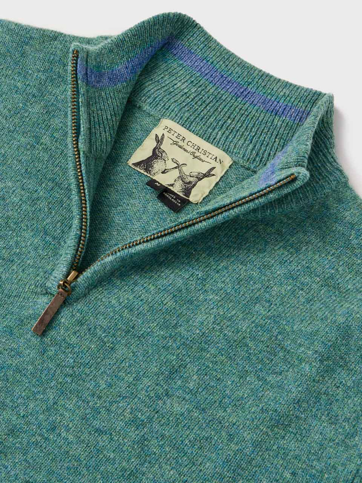 Seafoam Green Lambswool Zip Jumper Collar