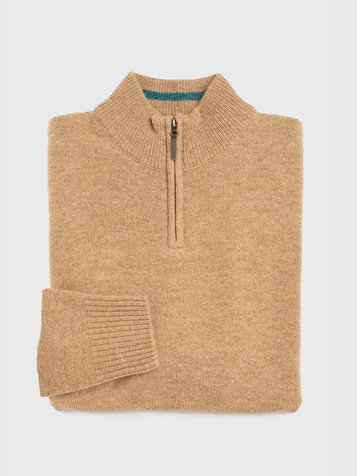 Sand Lambswool Zip Jumper