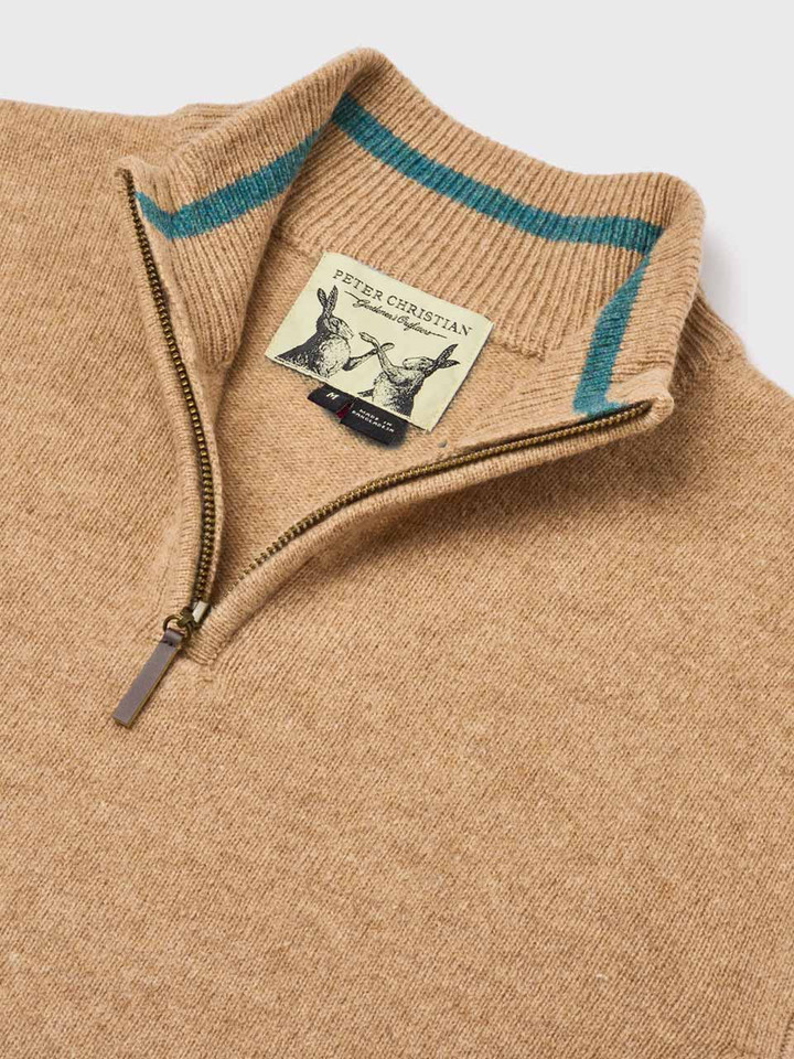 Sand Lambswool Zip Jumper Collar