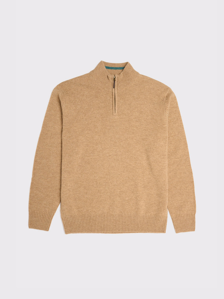 Sand Lambswool Zip Jumper Flat