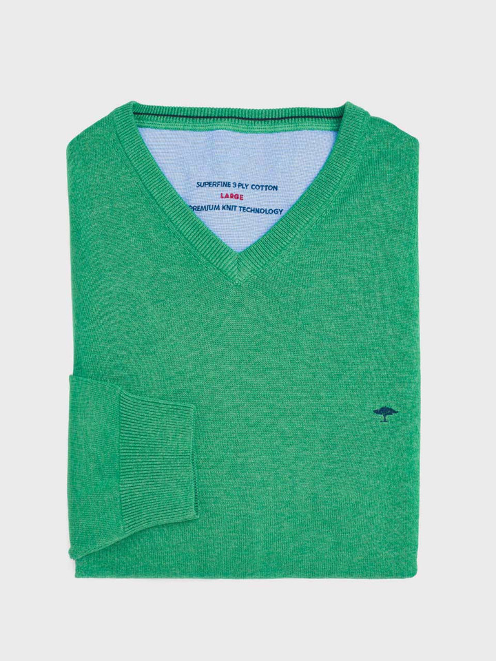 Green Fynch-Hatton Superfine Cotton V Neck Sweater Folded