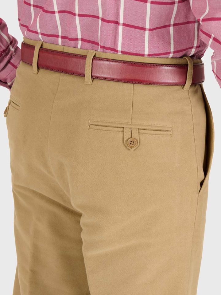 Biscuit Beige Moleskin Trousers Buttoned Back Pockets