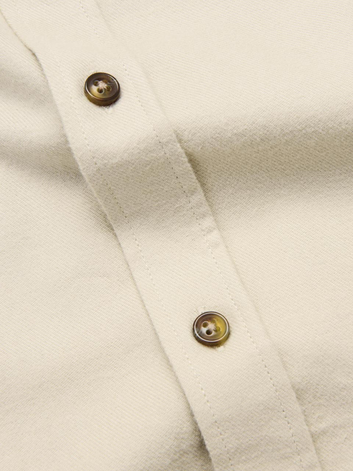 Men's Stone Beige Brushed Cotton Shirt Close Up