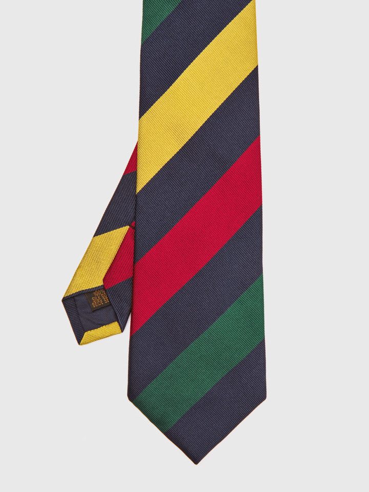 Navy Striped Silk Tie Flat