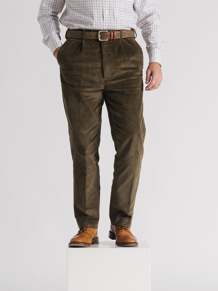Men's Moss Green Corduroy Trousers - Classic Fit Men's Trousers