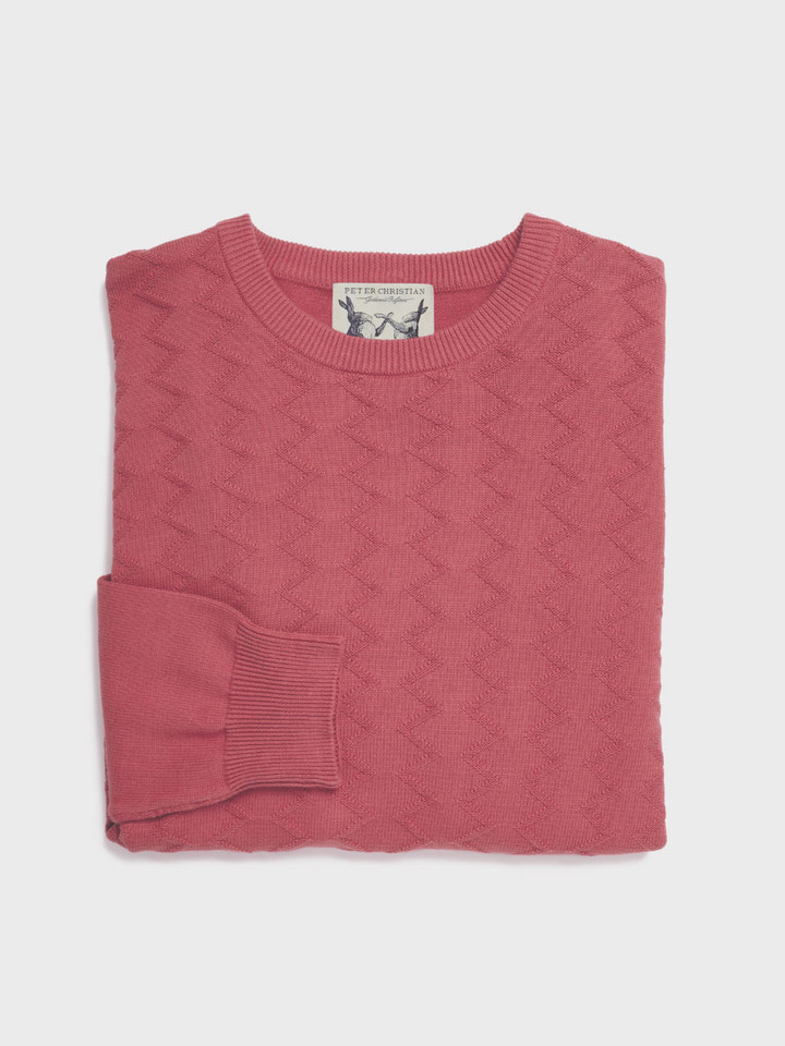 Men's Coral Pink ZigZag Cotton Crew Jumper Folded