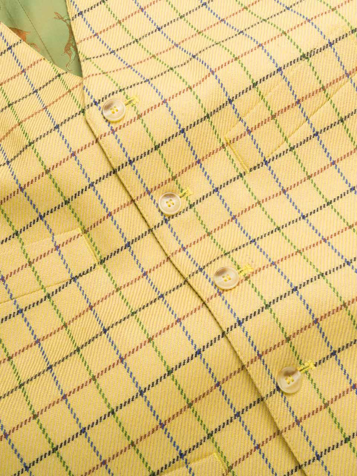 Wool and Silk Tattersall Waistcoat Buttons Close Up
