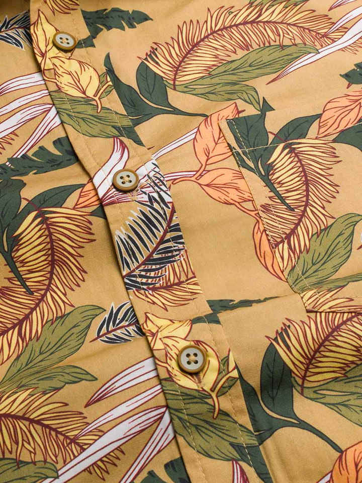 Men's Gold Floral Hawaiian Shirt Fabric