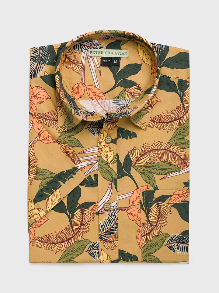 Men's Gold Floral Hawaiian Shirt Folded