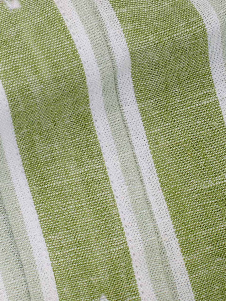 Green Cotton & Linen Short Sleeve Stripe Shirt Detail