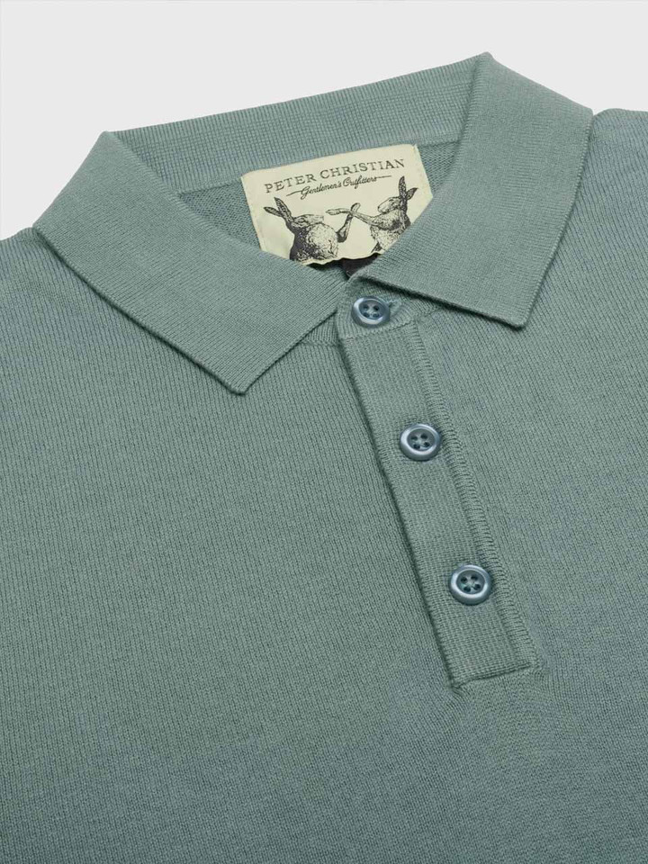 Men's Sage Fine Knit Polo Shirt Collar