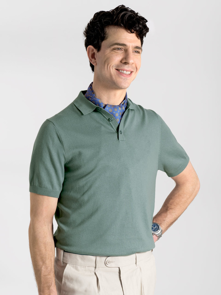 Model image Men's Sage Fine Knit Polo Shirt