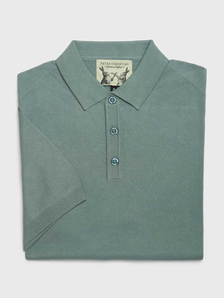 Men's Sage Fine Knit Polo Shirt Folded