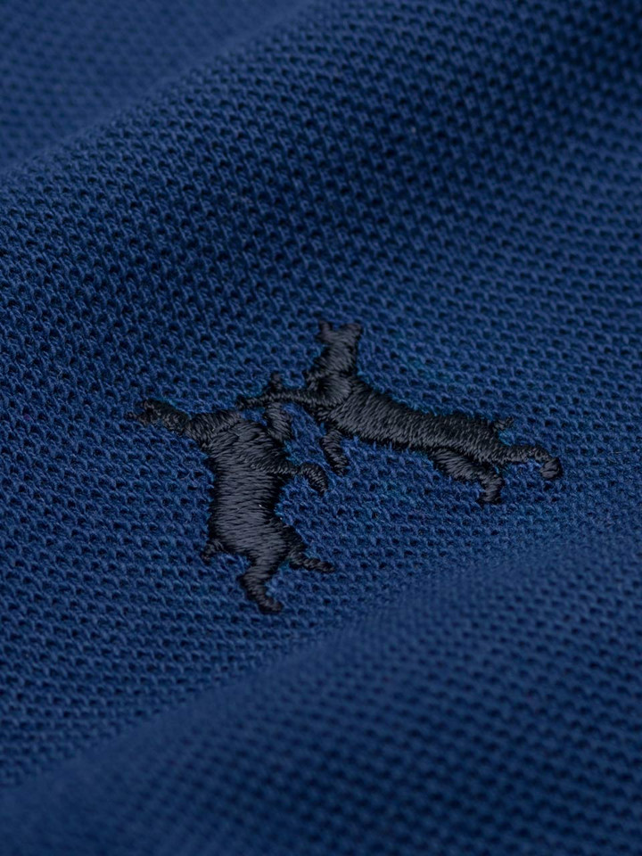 Men's Blue Contrast Trim Cotton Polo Shirt Hares Detail
