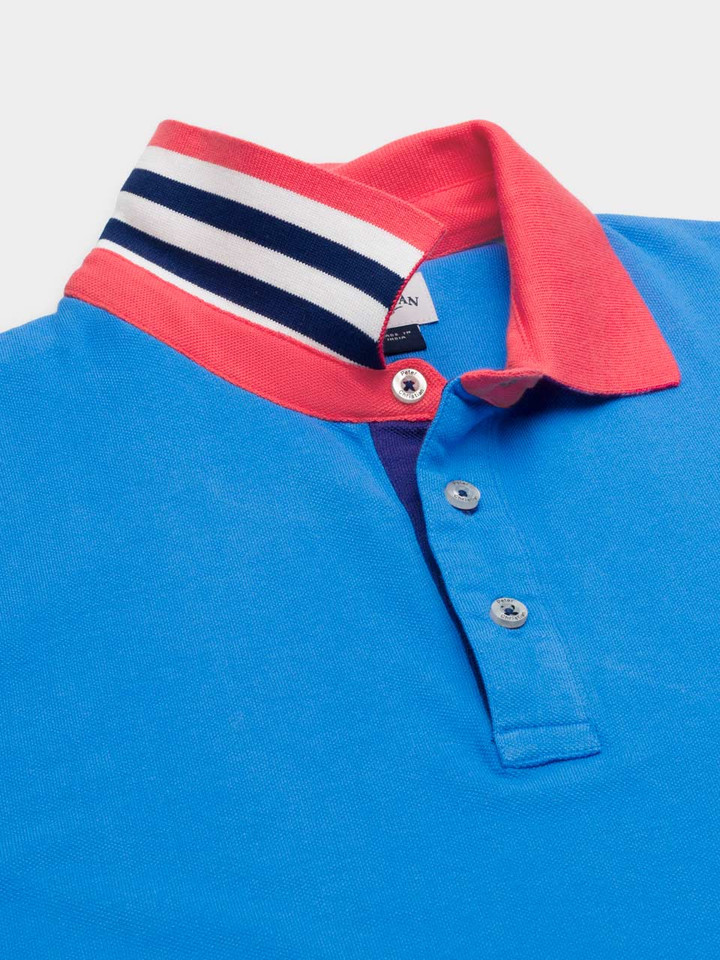 Men's Sky Contrast Trim Cotton Polo Shirt Collar Detail