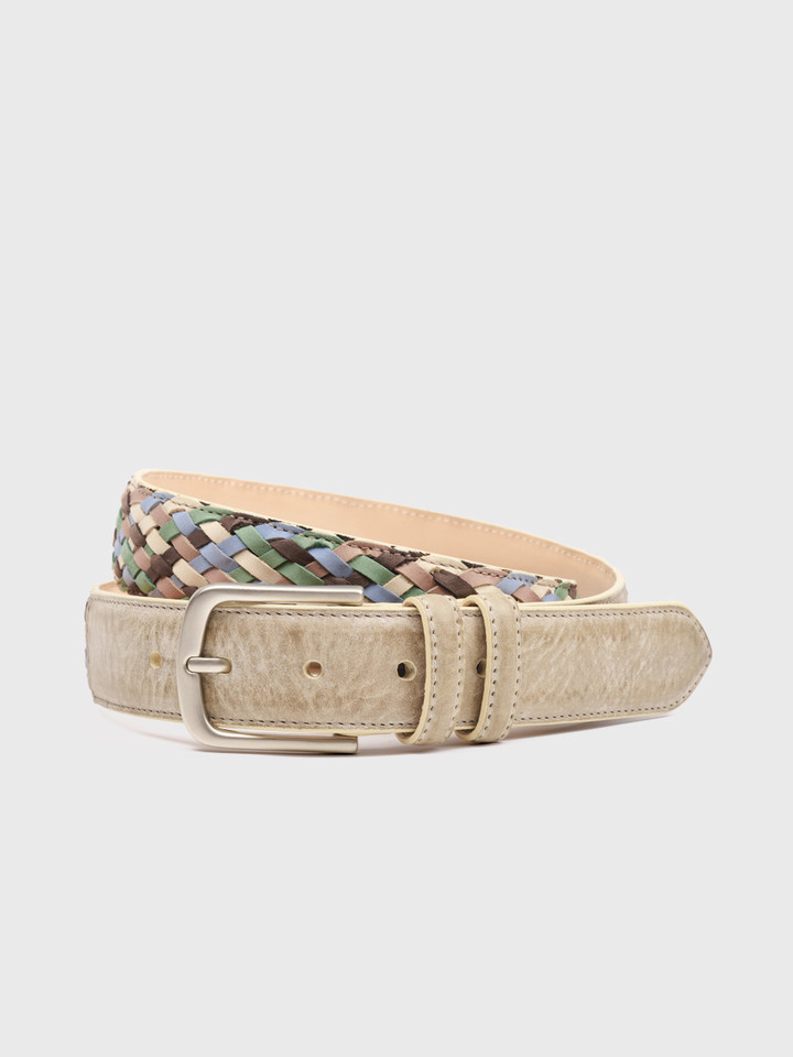 Multicolour Woven Nubuck Leather Belt Curled