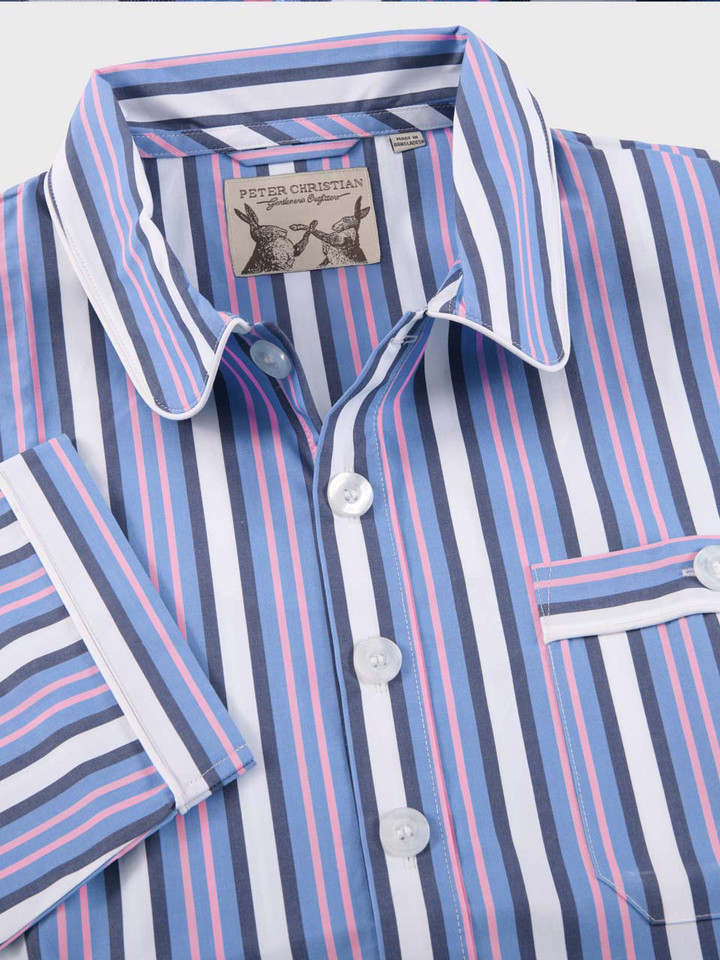 Summer Nightshirt in Blue and Pink Collar