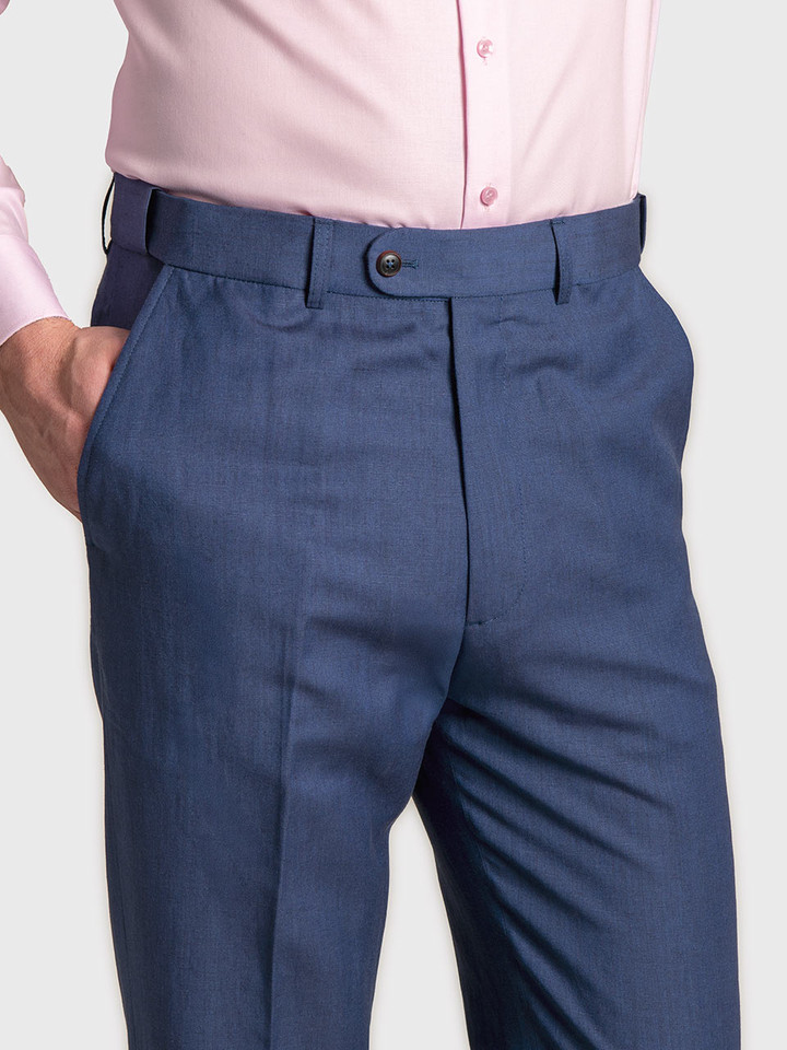 Linen and Wool Navy Blue Trouser Close Up