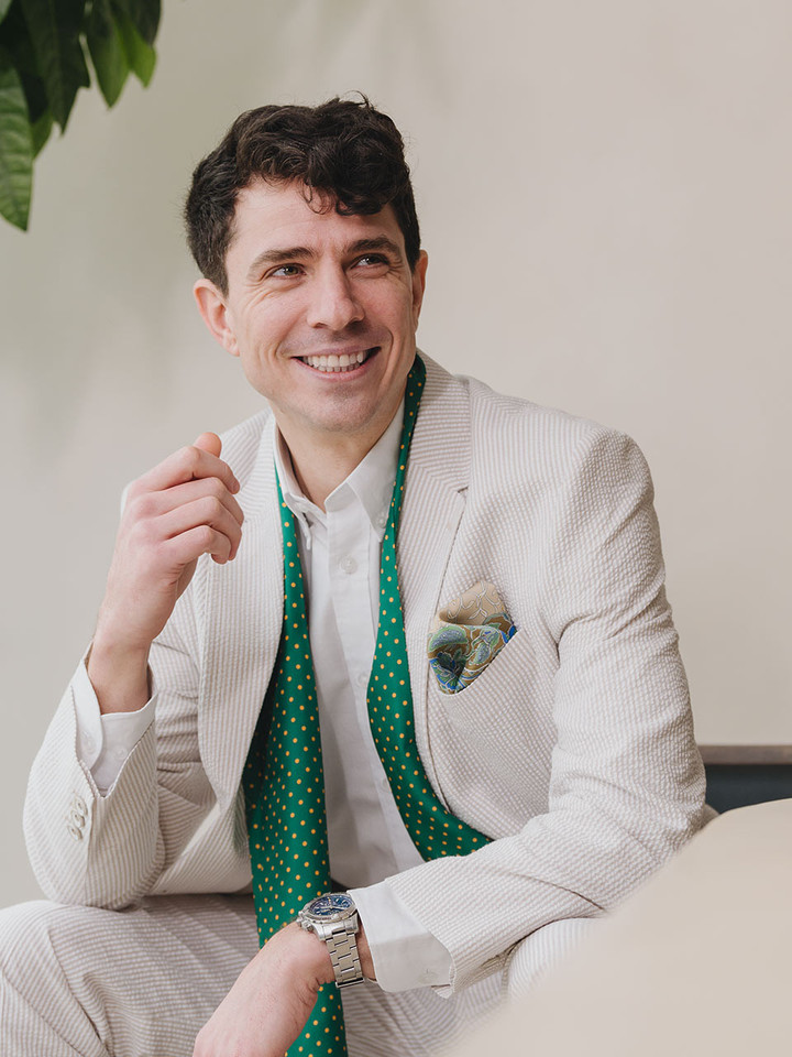 Men's Natural Stripe Seersucker Suit on Model