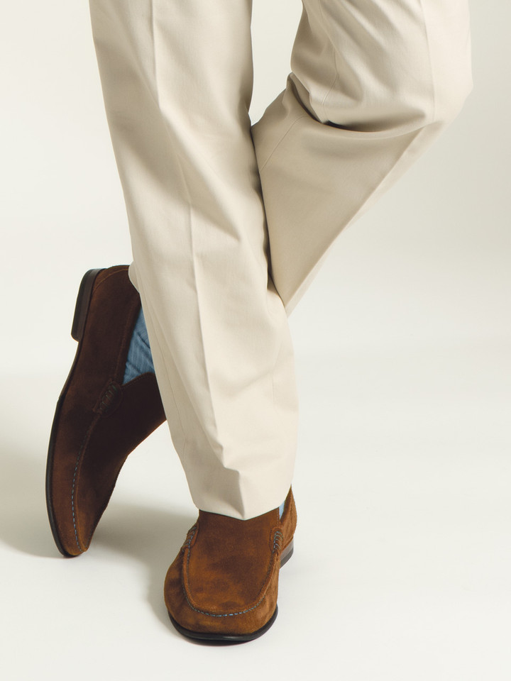 Men's Pleated Chinos and Suede Loafers