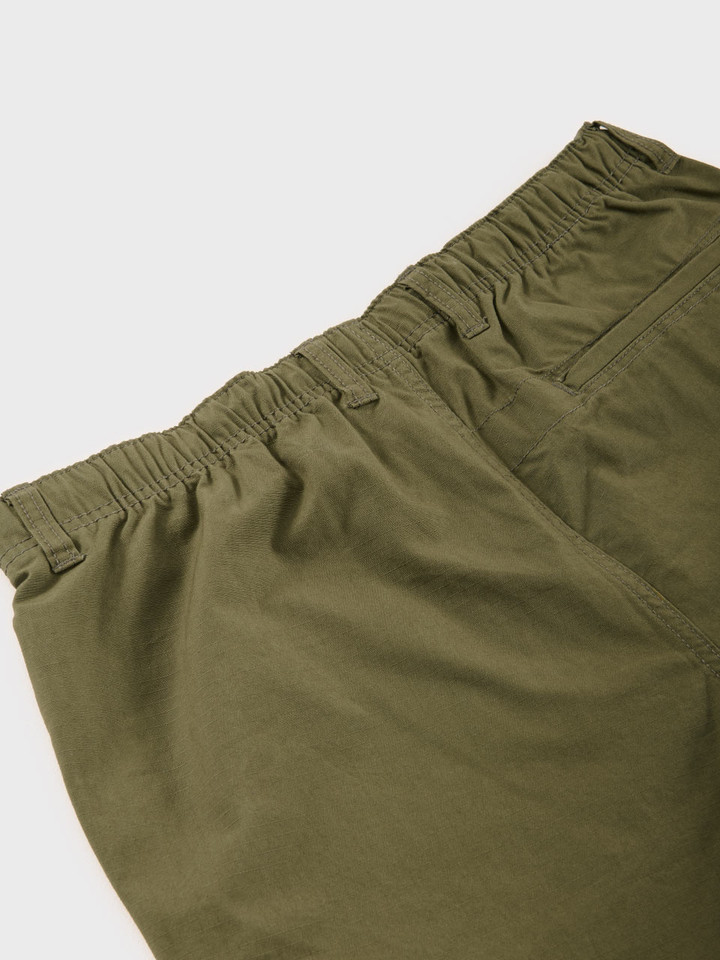 Mens Green Drawstring Cotton Ripstop Shorts Flat Waistband