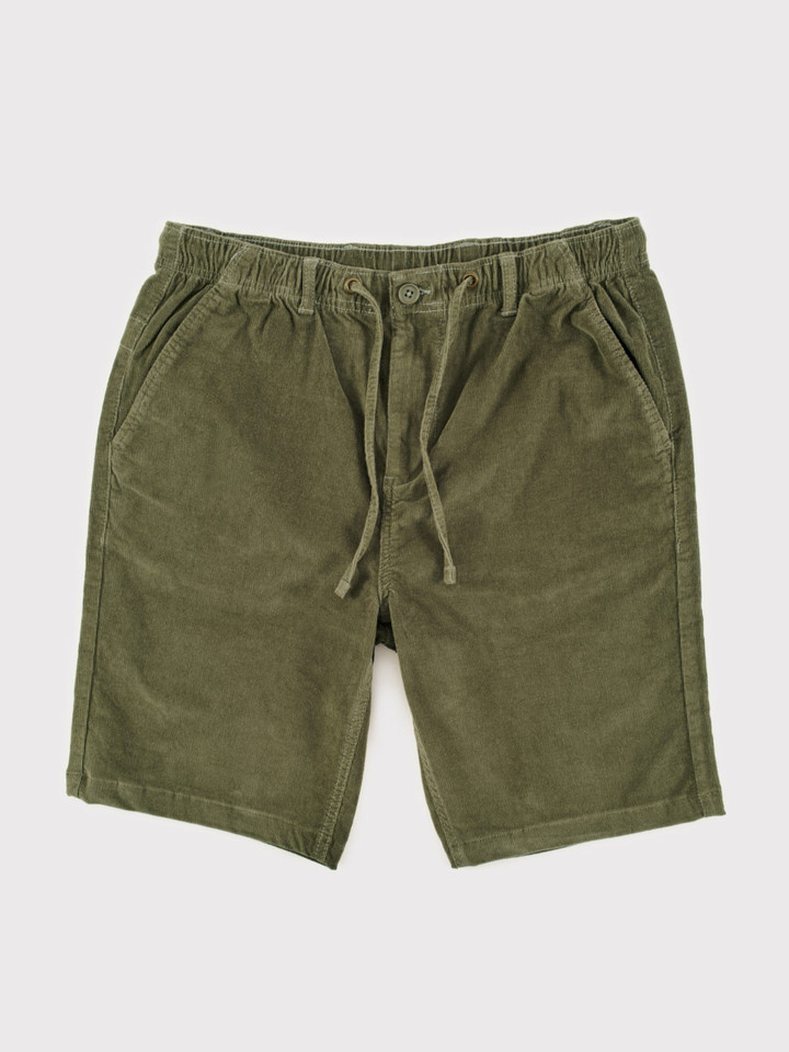 Mens Lovat Green Corduroy Drawstring Shorts Flat