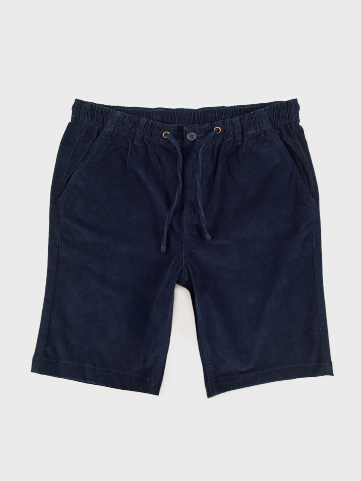 Mens Navy Blue Corduroy Drawstring Shorts Flat