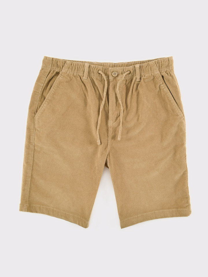 Mens Sand Corduroy Drawstring Shorts Flat