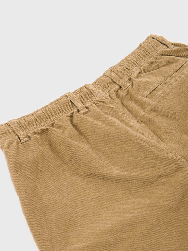 Mens Sand Corduroy Drawstring Shorts Flat Waistband