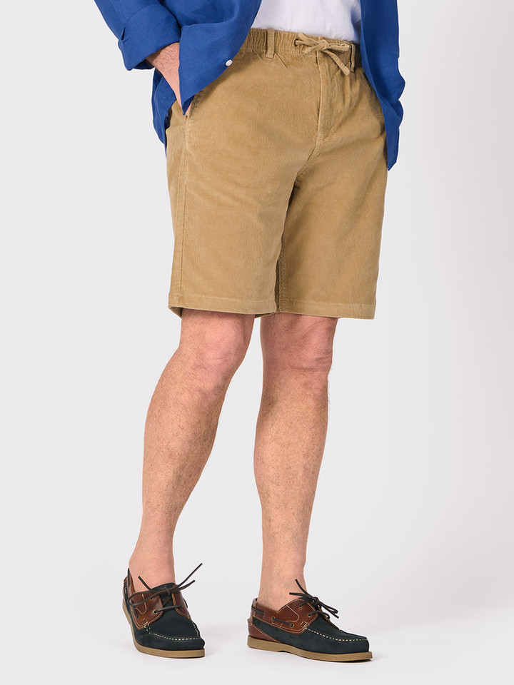 Mens Sand Corduroy Drawstring Shorts On Model