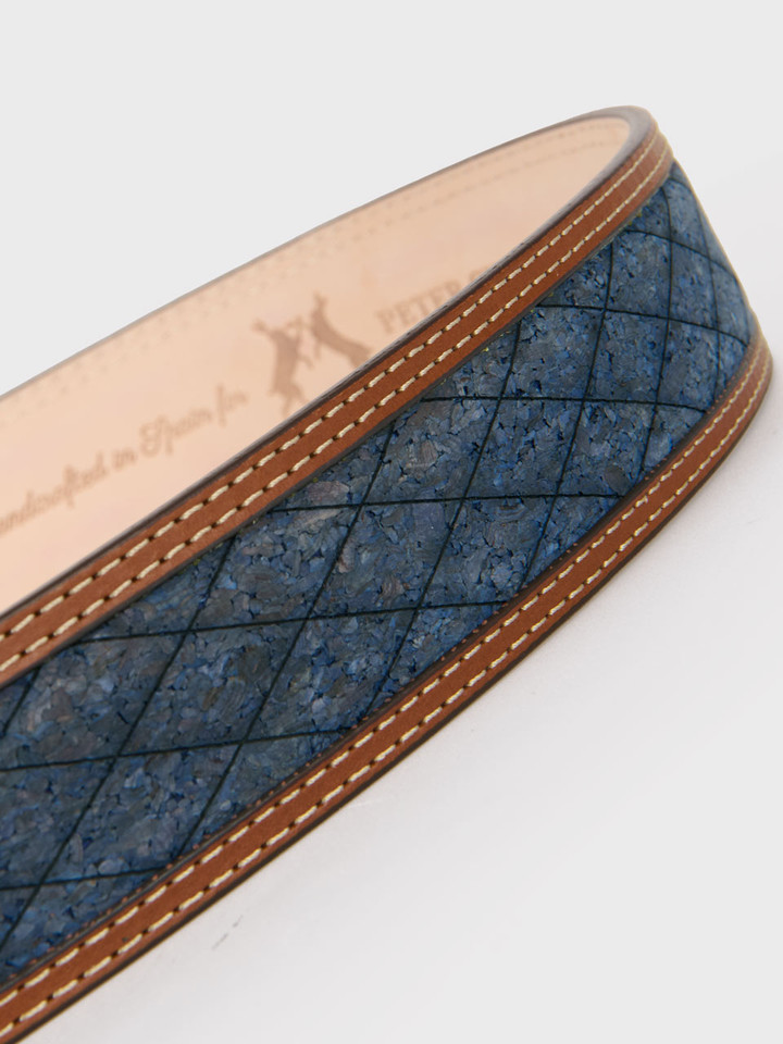 Blue Cork Inlaid Handmade Leather Belt Detail