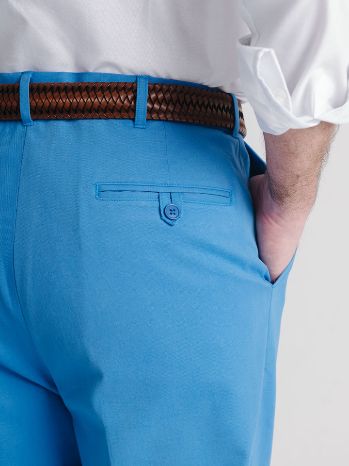 Men's Blue Pleated Chinos Details