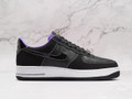 Black Nike Air Force 1 Low medial view with Purple liner and White stitching Black Nike Air Force 1 Low medial view with Purple liner and White stitching