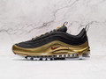 Nike Air Max 97 B-Sides Metallic Gold side profile, combining a shiny metallic gold leather upper with sleek black and silver accents for a bold and premium look Nike Air Max 97 B-Sides Metallic Gold side profile, combining a shiny metallic gold leather upper with sleek black and silver accents for a bold and premium look