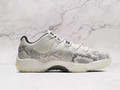 Medial view of Air Jordan 11 Retro Low 'Light Bone Snakeskin' with snakeskin vinyl and University Red Jumpman