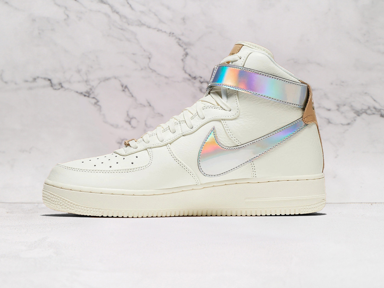 Sail Nike Air Force 1 High The Bund medial with brown heel