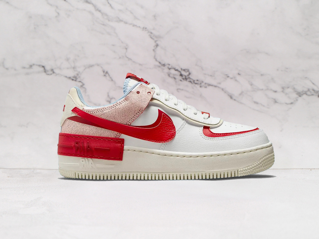 Nike Air Force 1 Shadow 'Cracked Leather' – Summit White Leather Upper with Gym Red and Aluminum Accents