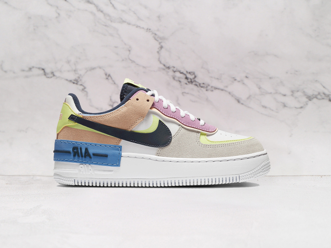 Nike Air Force 1 Shadow 'Photon Dust Crimson Tint' – Photon Dust Leather Upper with Barely Volt, Crimson Tint, and Royal Pulse Accents