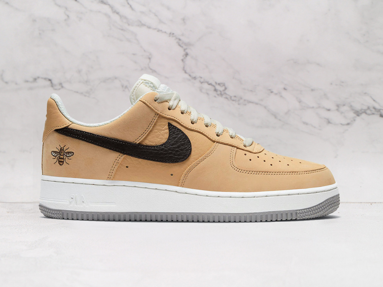 Nike Air Force 1 Low Manchester Bee – Khaki Brown Leather Sneaker with Bee Embroidery