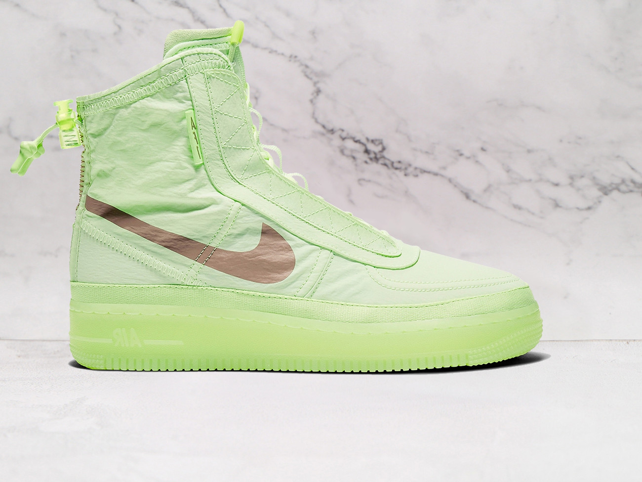 Nike Air Force 1 High Shell Volt (BQ6096-700)—neon volt shell, black Swoosh