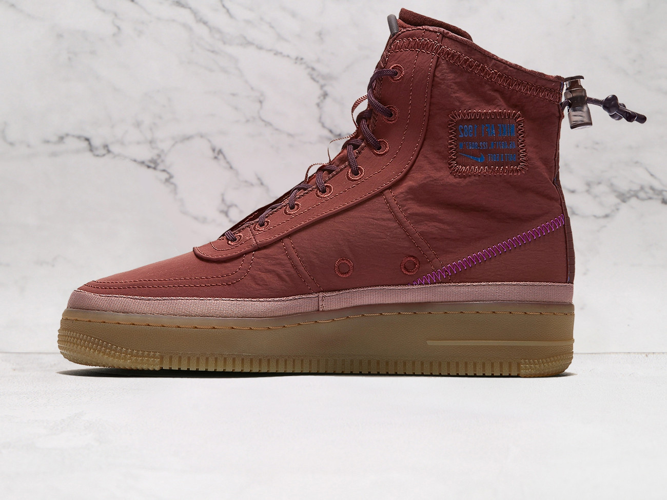 Plum Nike Air Force 1 Shell medial view with gum sole