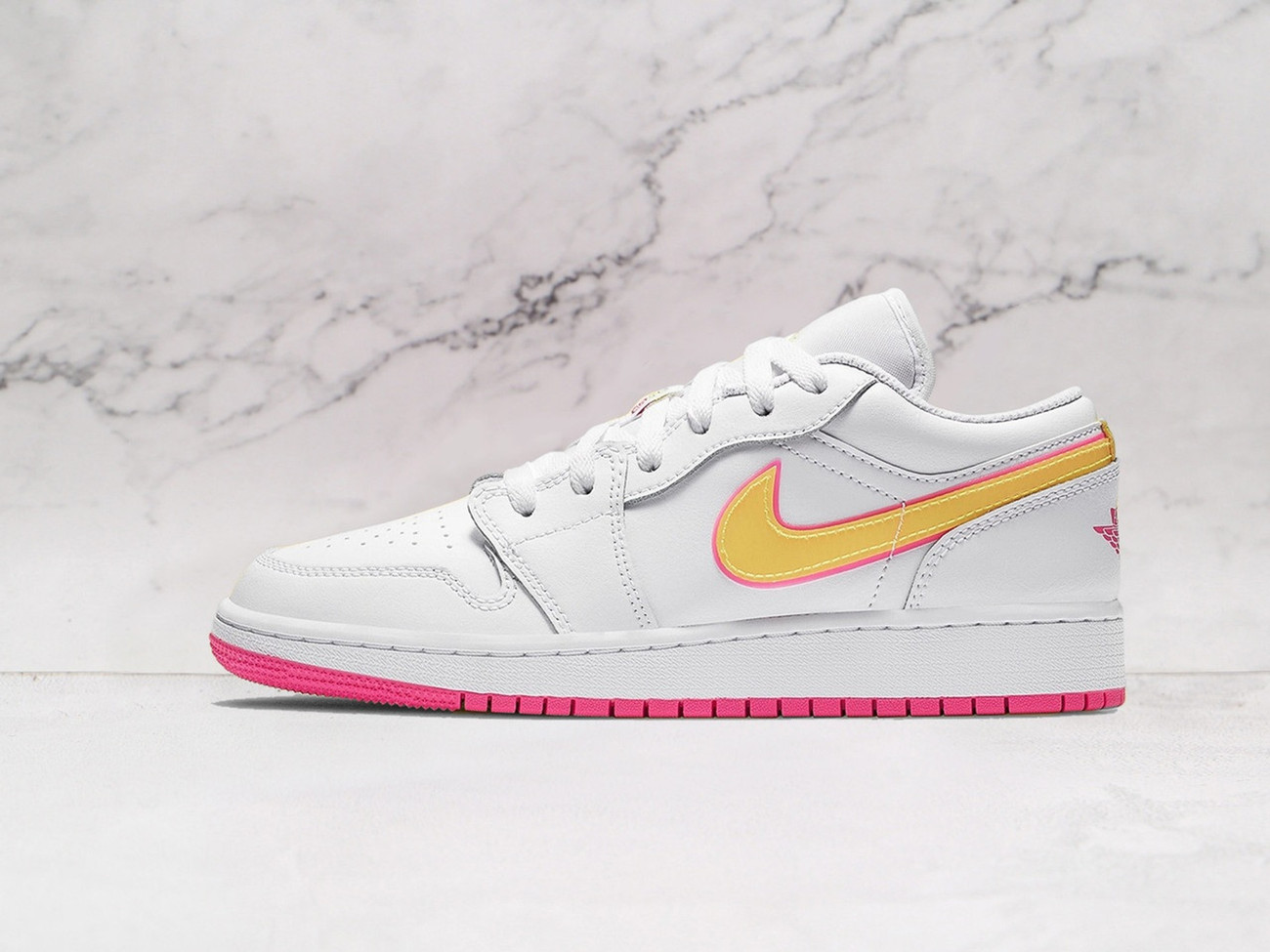 Air Jordan 1 Low 'Edge Glow' – White Leather with Black Swoosh and Green Details