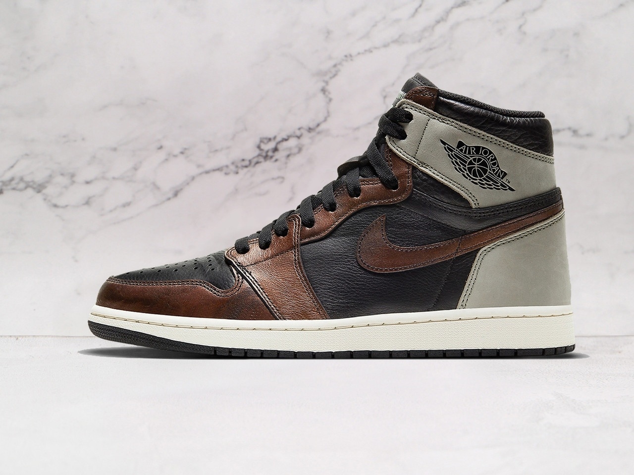 Air Jordan 1 High 'Light Army' – Black Tumbled Leather and Light Army Suede Upper with Patina Finish