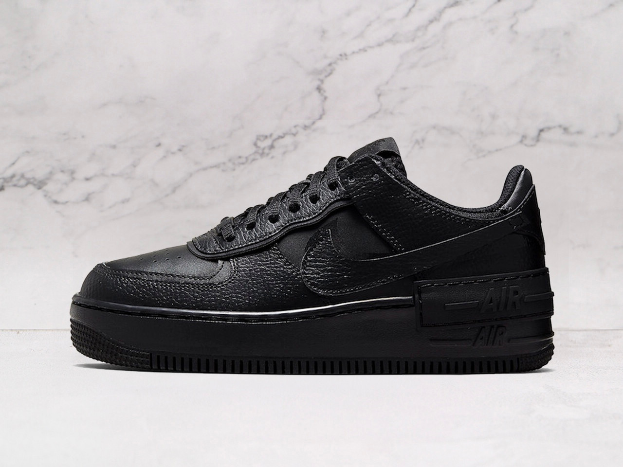 Nike Air Force 1 Shadow 'Triple Black' – All-Black Leather and Nubuck Upper with Glossy Swoosh