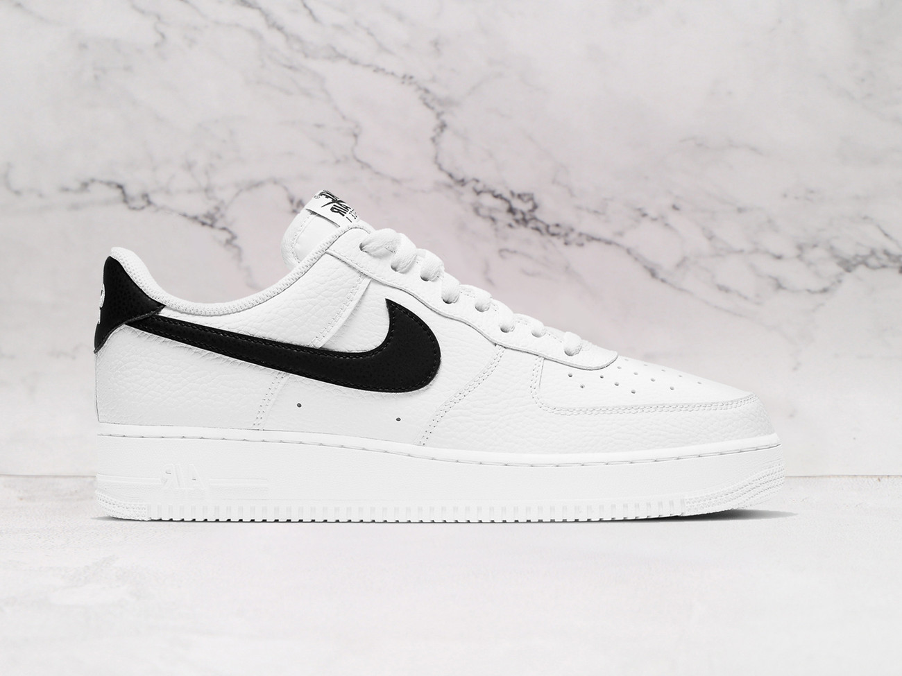 Nike Air Force 1 Low '07 White Black Pebbled Leather – White Leather Upper with Black Swoosh and Heel Panel