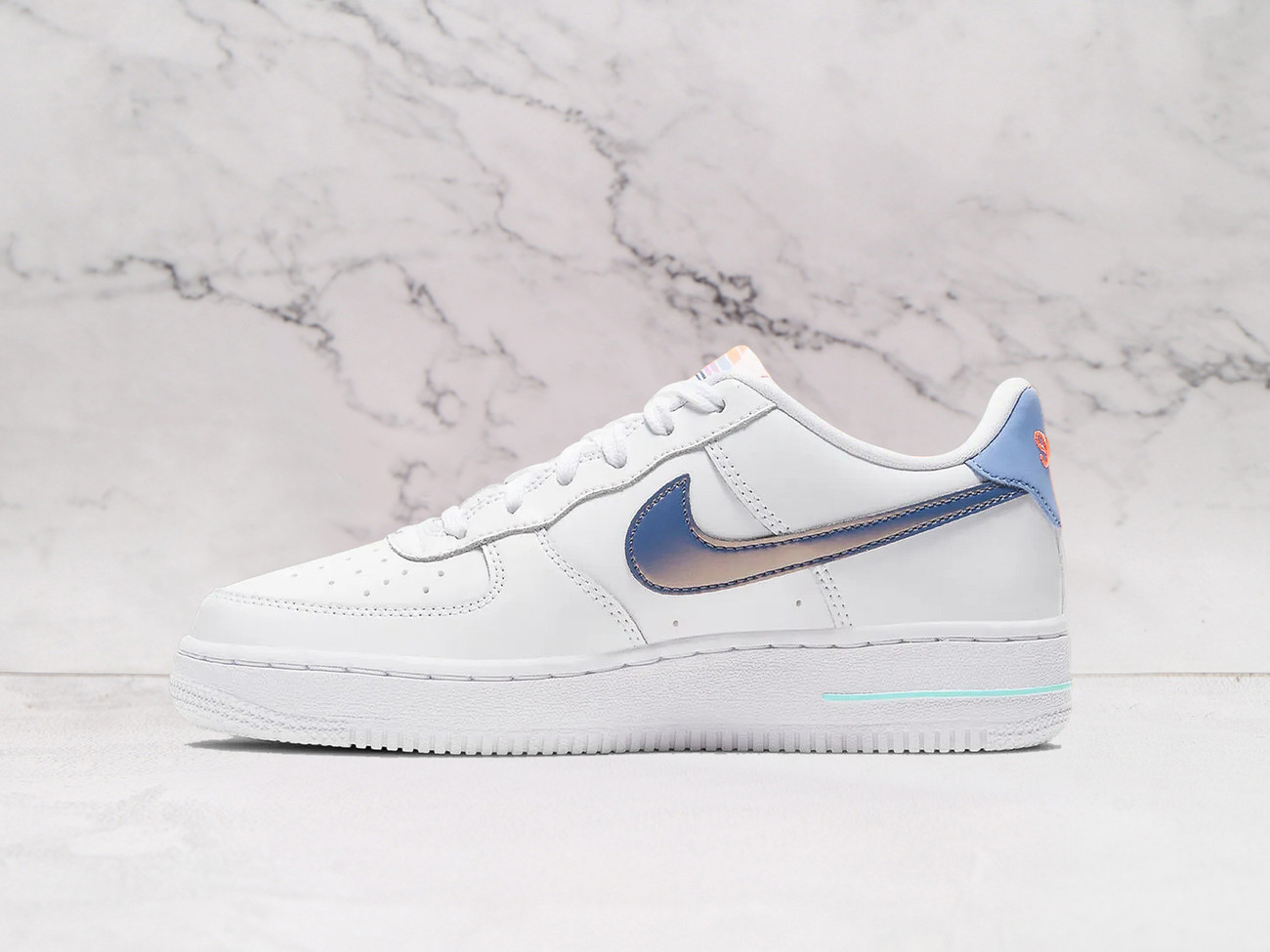 Nike Air Force 1 LV8 White Dark Purple Dust – Metallic Swoosh Design with Sunset-Inspired Accents