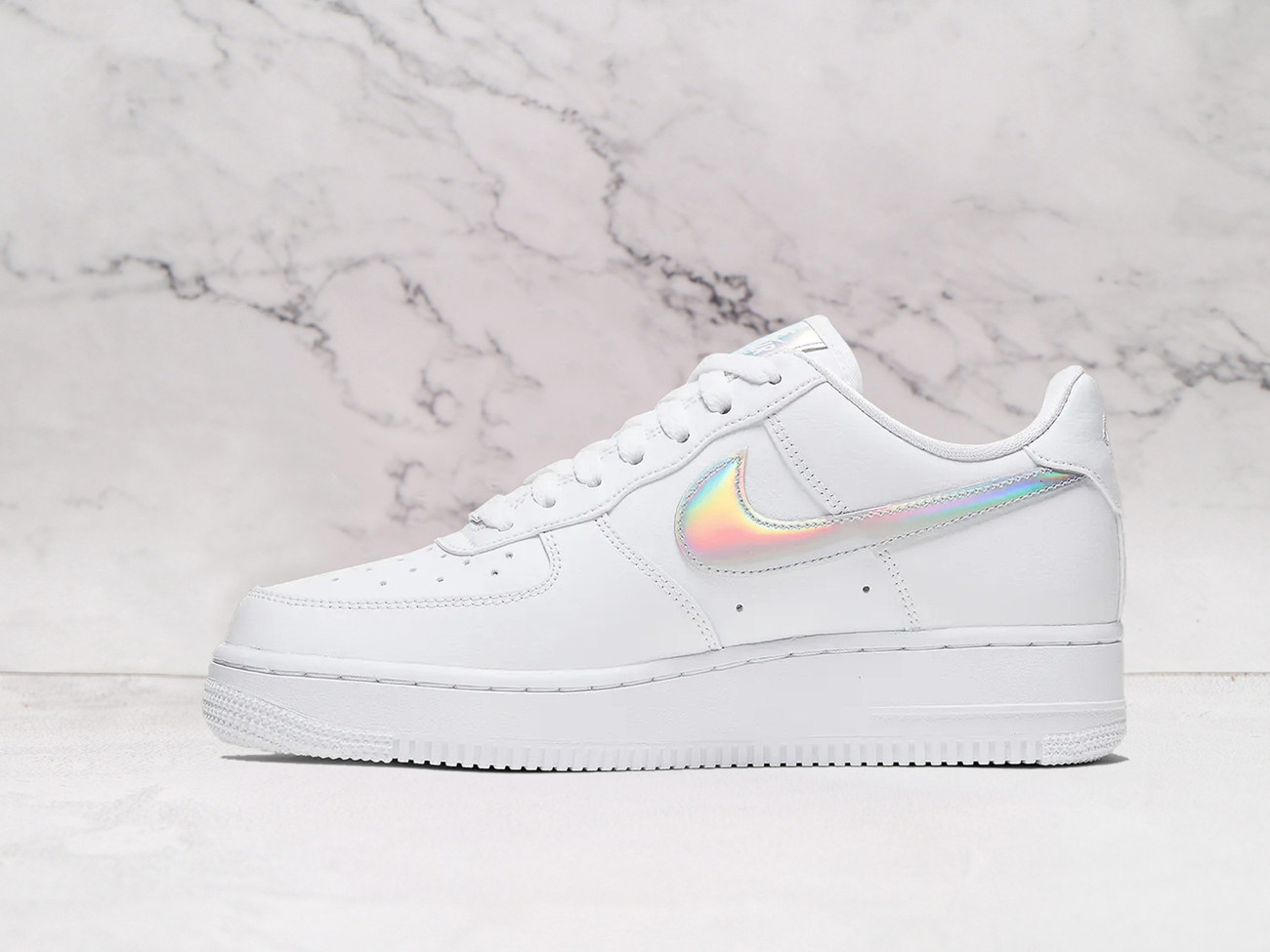 Nike Air Force 1 '07 Essential 'Iridescent Swoosh' – Women's White Leather Sneaker