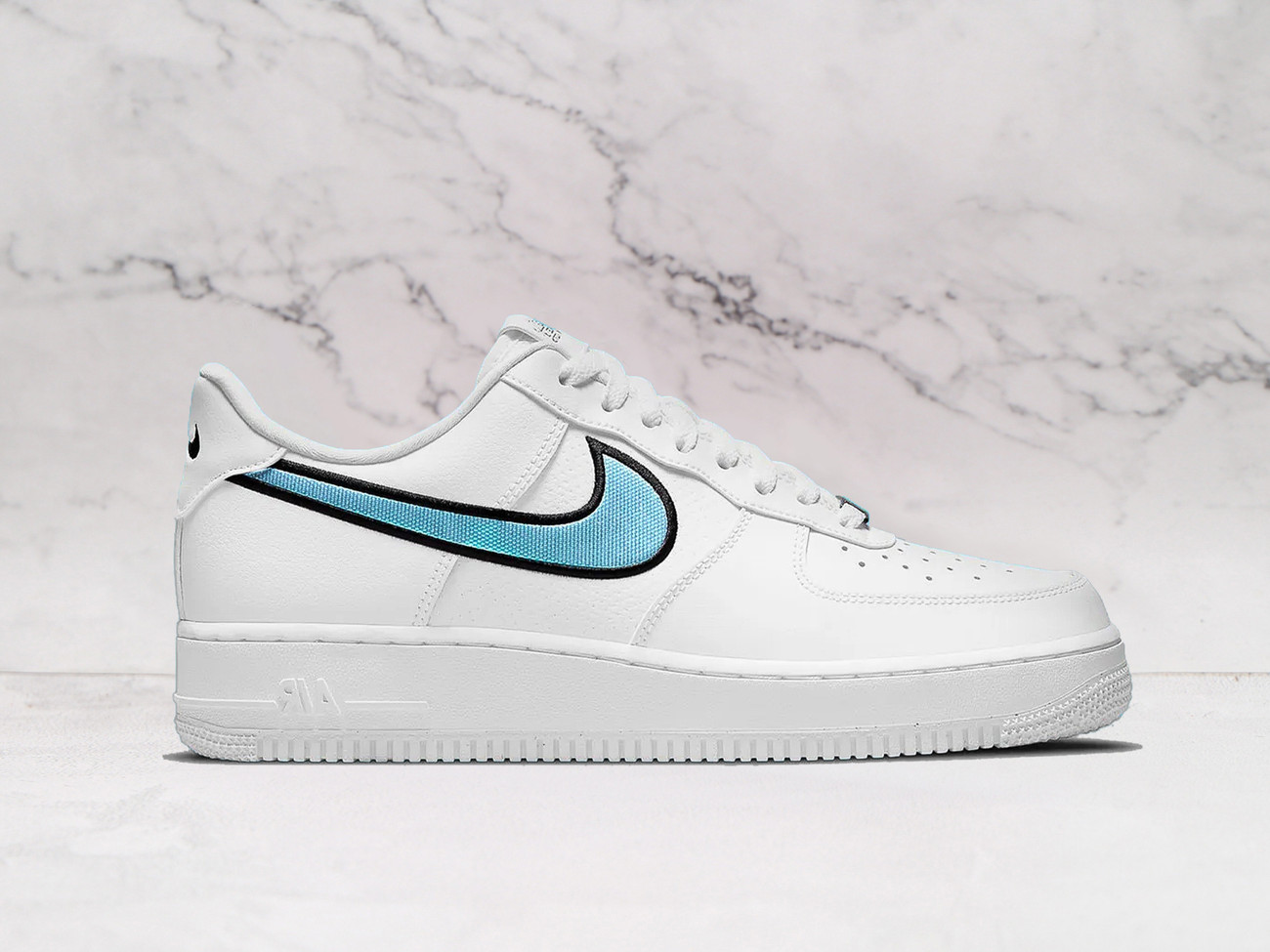 Nike Air Force 1 Essential 'Iridescent Blue Swoosh' – White Leather Upper with Iridescent Swoosh